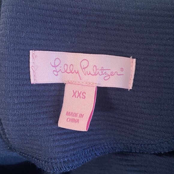 Lilly Pulitzer Charlena Navy Blue Shift Dress Size XXS Gold Button Ribbed Resort - Picture 2 of 9